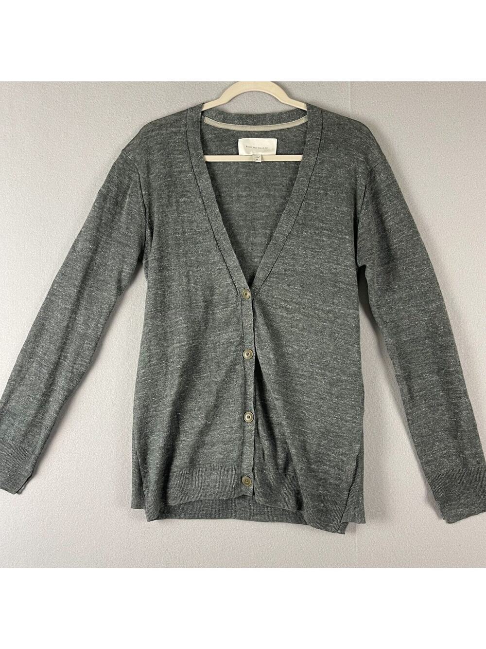 Brochu Walker Linen Cardigan Women Medium Gray Minimal Quiet Luxury Classic
